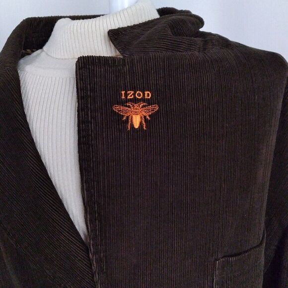 Izod Mens Logo Chocolate Brown Relaxed-Fit Corduroy Sport Coat Blazer XL - Picture 8 of 16